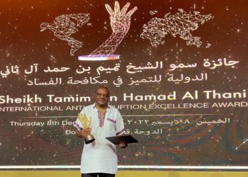 Hopewell Chin'ono displays the International Anti-corruption Award he won recently. Picture: Supplied