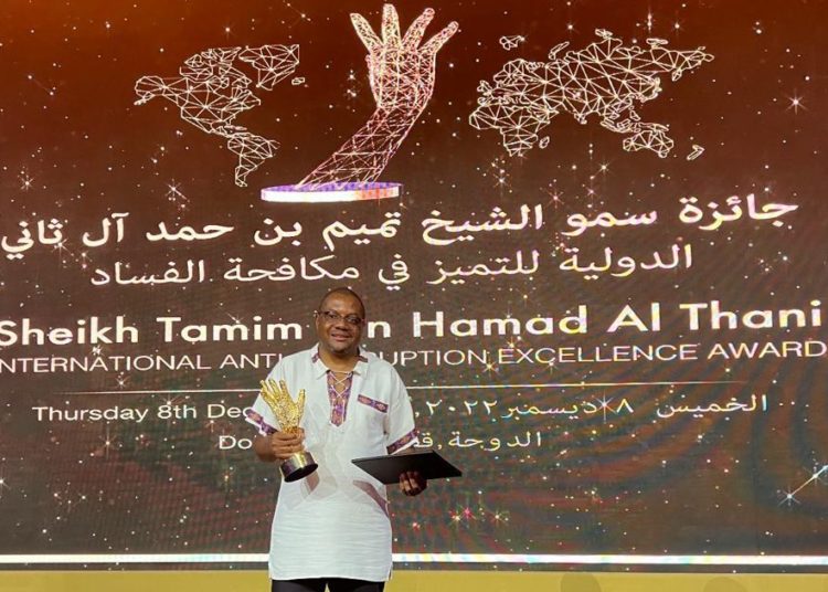 Hopewell Chin'ono displays the International Anti-corruption Award he won recently. Picture: Supplied