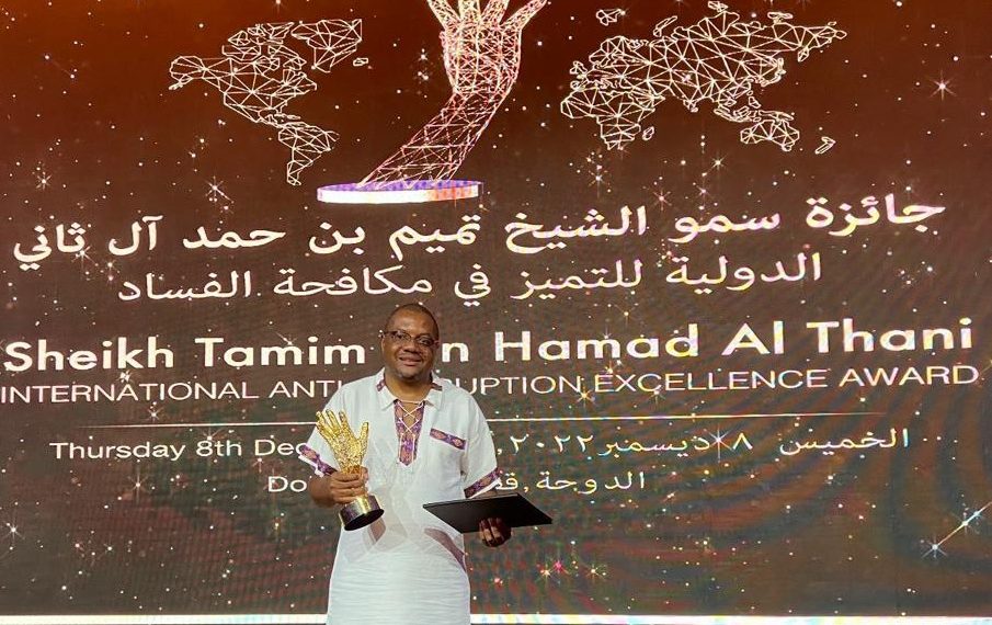 Hopewell Chin'ono displays the International Anti-corruption Award he won recently. Picture: Supplied