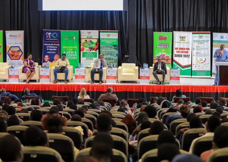 Participants attend a panel discussion at the 2023 Uganda Entrepreneurship Congress at Makerere University.